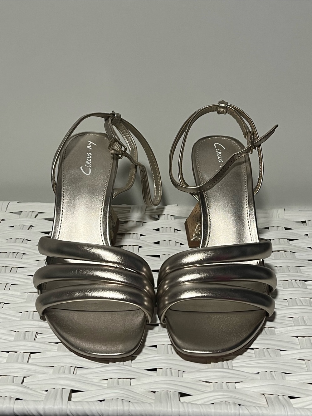 Circus by Sam Edelman Pewter Metallic Ruched Strap Block Heel Sandals